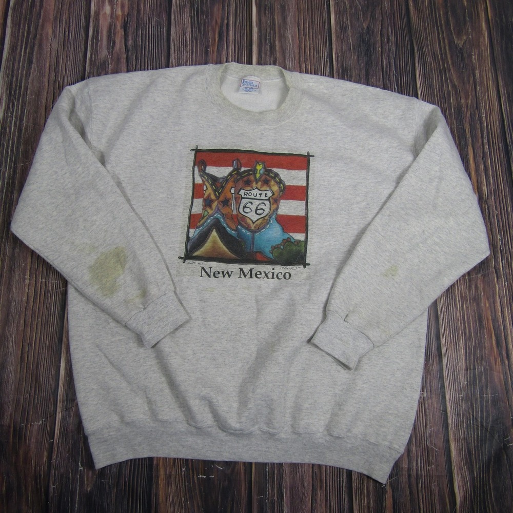 Route‎ 66 New Mexico Sweatshirt Mens 2XL Gray Graphic Crewneck Pullover Made USA
